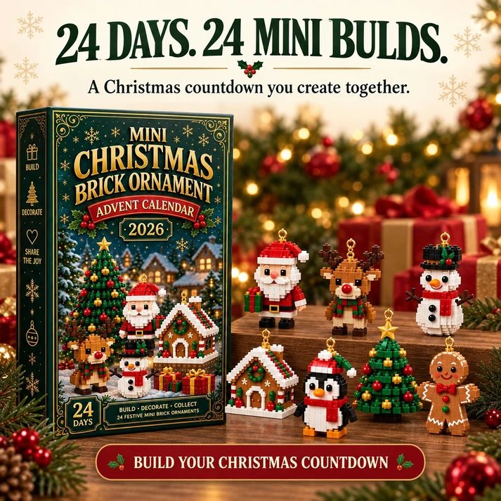 24-Day Mini Christmas Ornament Advent Calendar | 24 unique festive buildable designs with hanging loops—perfect for decorating Christmas trees, wreaths, and holiday displays 🧱