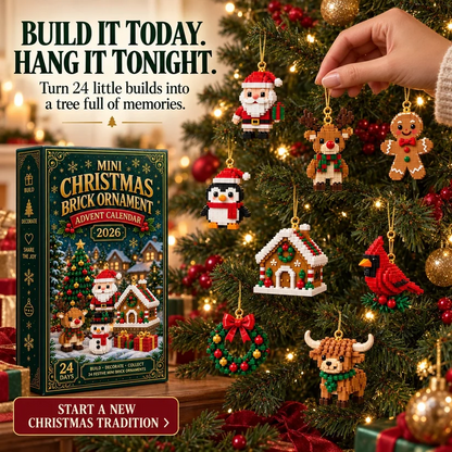 24-Day Mini Christmas Ornament Advent Calendar | 24 unique festive buildable designs with hanging loops—perfect for decorating Christmas trees, wreaths, and holiday displays 🧱