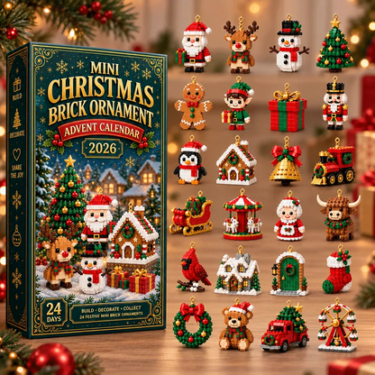 24-Day Mini Christmas Ornament Advent Calendar | 24 unique festive buildable designs with hanging loops—perfect for decorating Christmas trees, wreaths, and holiday displays 🧱