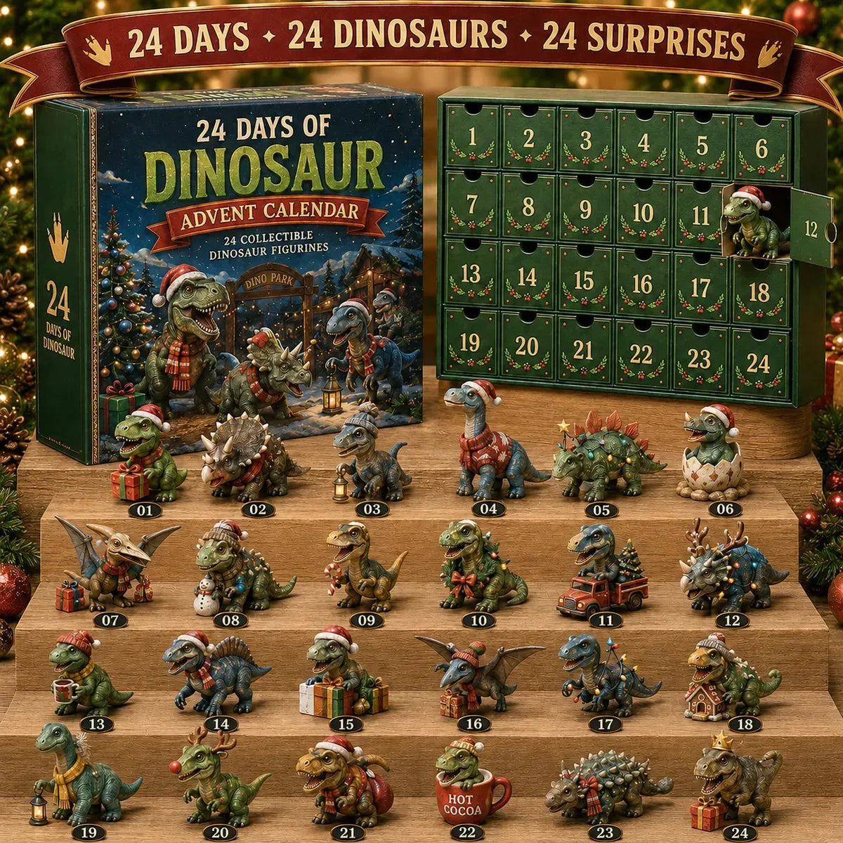 🦖 24 Days of Dinosaur Christmas Advent Calendar 2026 – 24 Collectible Dino Surprises 🎄